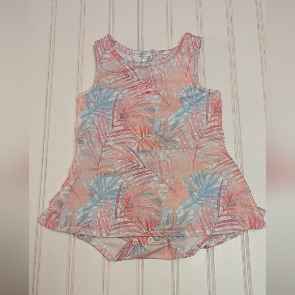 Pink and Blue Casual Dress with Tropical Print